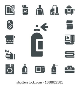 cleaner icon set. 17 filled cleaner icons.  Simple modern icons about  - Clean window, Sponge, Towel, Spray bottle, Wash, Bath, Laundry, Detergent, Dustpan, Microwave oven, Vacuum