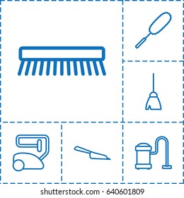 Cleaner icon. set of 6 cleaner outline icons such as broom, vacuum cleaner, dustpan, dust brush