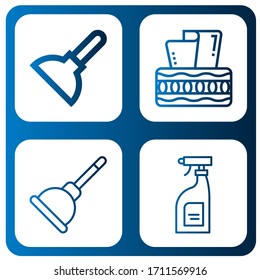 cleaner icon set. Collection of Plunger, Tissue box, Cleaning products icons