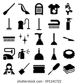 cleaner icons set. Set of 25 cleaner filled icons such as spray bottle, plunger, broom, vacuum cleaner, mop, dustpan, clean, sponge, dust brush, clean brush, maid
