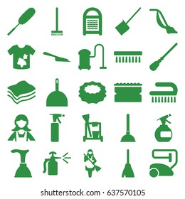 Cleaner icons set. set of 25 cleaner filled icons such as spray bottle, plunger, cleaning tools, broom, vacuum cleaner, dustpan, mop, sponge, dust brush, clean brush, maid