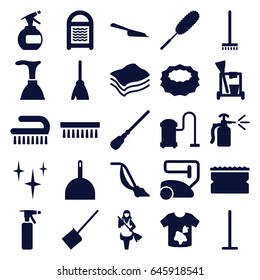 Cleaner icons set. set of 25 cleaner filled icons such as spray bottle, plunger, cleaning tools, broom, vacuum cleaner, mop, dustpan, clean, sponge, dust brush, clean brush