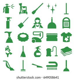 Cleaner icons set. set of 25 cleaner filled icons such as spray bottle, plunger, cleaning tools, broom, vacuum cleaner, mop, dustpan, clean, sponge, clean brush, maid