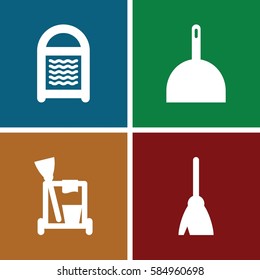 cleaner icons set. Set of 4 cleaner filled icons such as cleaning tools, broom, dustpan