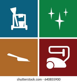 Cleaner icons set. set of 4 cleaner filled icons such as cleaning tools, vacuum cleaner, dustpan