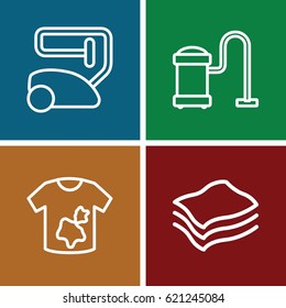 Cleaner icons set. set of 4 cleaner outline icons such as vacuum cleaner, dirty laundry