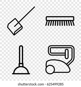 Cleaner icons set. set of 4 cleaner outline icons such as plunger, vacuum cleaner, dustpan