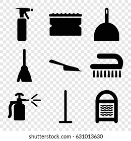 Cleaner icons set. set of 9 cleaner filled icons such as spray bottle, broom, mop, dustpan, sponge