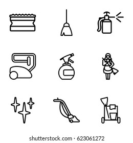 Cleaner icons set. set of 9 cleaner outline icons such as spray bottle, cleaning tools, broom, vacuum cleaner, clean, sponge