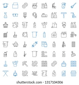 cleaner icons set. Collection of cleaner with laundry, detergent, towel, sponge, dustpan, iron table, towels, window cleaner, broom, toilet brush. Editable and scalable icons.