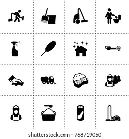 Cleaner icons. vector collection filled cleaner icons. includes symbols such as spray bottle, sweeper truck, bucket and broom, house clean. use for web, mobile and ui design.