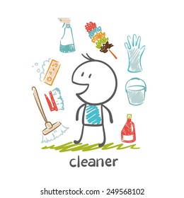 cleaner with items for cleaning illustration