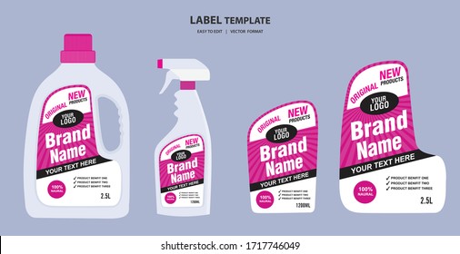 Cleaner, laundry detergent bottle label, toilet or sink cleaner, creative package banner design template. Mock up design and vector illustration.