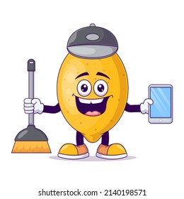 Cleaner lemon cartoon mascot character vector illustration design
