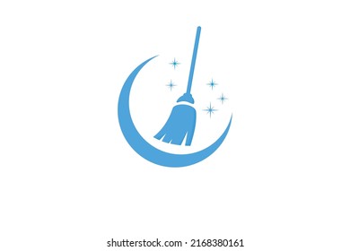 Cleaner logo design. illustration of a broom isolated on a white background. flat style logo design