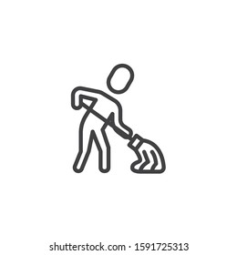 Cleaner maid worker line icon. linear style sign for mobile concept and web design. Sweeper, cleaning with mop outline vector icon. Symbol, logo illustration. Vector graphics