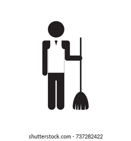 Cleaner Man with a broom icon on white background