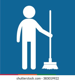 Cleaner Man and Cleaning Tool Equipment people icon Illustration design