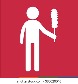 Cleaner Man and Cleaning Tool Equipment people icon Illustration design