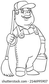 Cleaner man, Element for coloring page. Cartoon style.