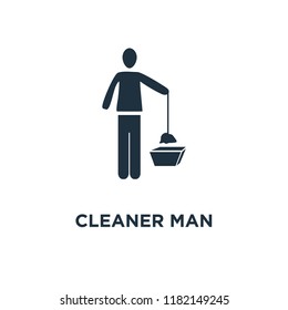 Cleaner Man icon. Black filled vector illustration. Cleaner Man symbol on white background. Can be used in web and mobile.