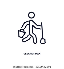 cleaner man icon. Thin line cleaner man icon from behavior and action collection. Outline vector isolated on white background. Editable cleaner man symbol can be used web and mobile