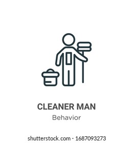Cleaner man outline vector icon. Thin line black cleaner man icon, flat vector simple element illustration from editable behavior concept isolated stroke on white background