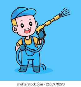 cleaner man with water hose vector design