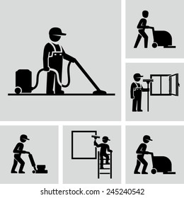 Cleaner Man working Vector Pictogram Figure icons 