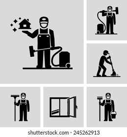 Cleaner Man working Vector Pictogram Figure icons 