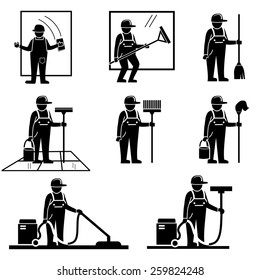 Cleaner Man working  Vector.icons 
