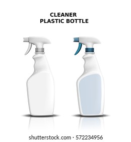 Cleaner plastic bottle mockup, two spray bottles for design isolated on white background in 3d illustration