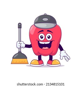 Cleaner red bell pepper cartoon mascot character vector illustration design