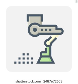 Sauberer Roboter und Haushalt Vektorgrafik Symbol. Charakteristisch für häusliche automatische Maschine bestehen aus Roboterhand, -arm und -besen für Smart Home Service durch Reinigung des Bodens im Zimmer, Zuhause oder Wohnung. 48 x 48 Pixel.