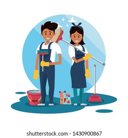 Cleaner smiling and working with cleaning products vector illustration