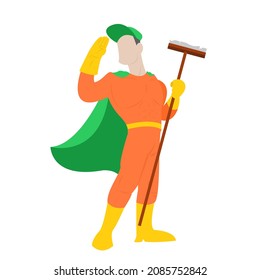 cleaner super hero with an orange suit and green cape