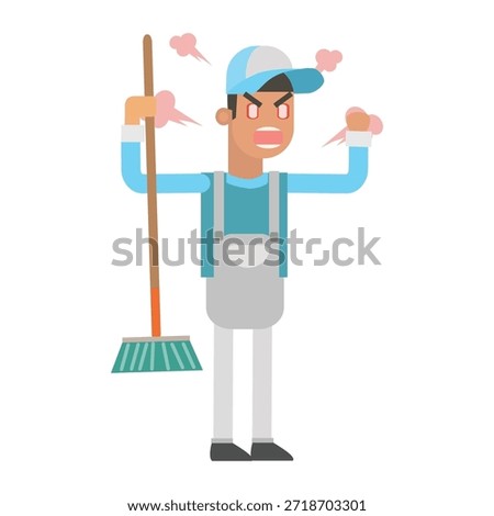 Cleaner sweeping floor with a broom vector illustration