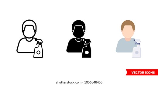 Cleaner wiper icon of 3 types: color, black and white, outline. Isolated vector sign symbol.