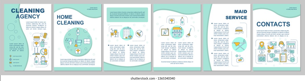 Cleaning agency brochure template layout. Housekeeping. Flyer, booklet, leaflet print design, linear illustrations. Maid service. Vector page layouts for magazines, annual reports, advertising posters