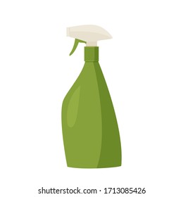 Cleaning agent spray. Green plastic bottle. Vector illustration isolated on white background.