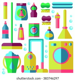 Cleaning appliances illustration. Isolated on white background. Easy to recolor. 