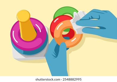 Cleaning Baby or Children's Toys to make hem Sterile - Vector Illustration