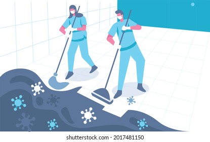 Cleaning up bacteria illustration concept vector