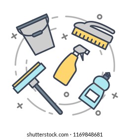 Cleaning bage vector illustration. Household equipment items button for web.
