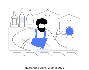 Cleaning bar surfaces abstract concept vector illustration. Professional bartender cleaning table, hygiene care, service sector, horeca industry standard, restaurant business abstract metaphor.