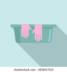 Cleaning basin gloves icon. Flat illustration of cleaning basin gloves vector icon for web design
