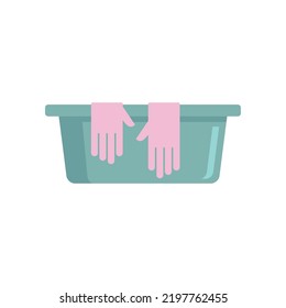Cleaning basin gloves icon. Flat illustration of cleaning basin gloves vector icon isolated on white background