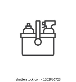 Cleaning basket outline icon. linear style sign for mobile concept and web design. Chemical detergents simple line vector icon. Symbol, logo illustration. Pixel perfect vector graphics