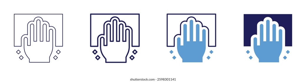 Cleaning bathroom mirrors icon in 4 different styles. Thin Line, Line, Bold Line, Duotone. Duotone style. Editable stroke.