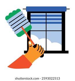 Cleaning blinds with hands icon in flat style
